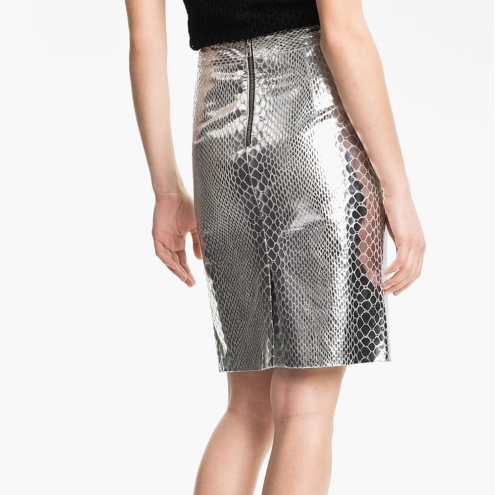 Milly Metallic Python Leather Skirt - image 3